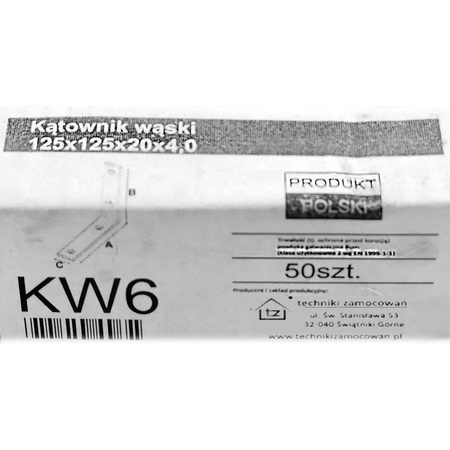 Kątownik wąski KW6 125x125x20 x 4,0 mm (1 szt.)
